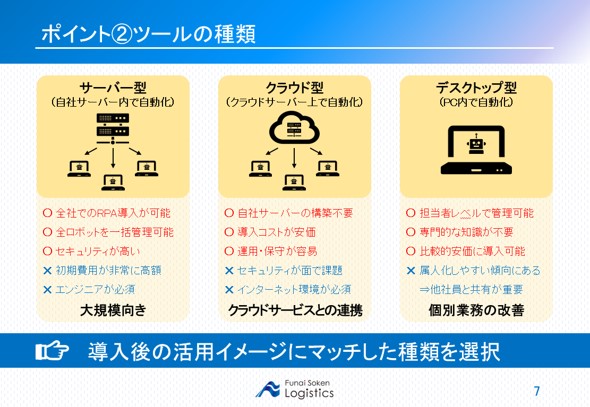 RPAツールの選び方 5つのポイント|2 ツールの種類