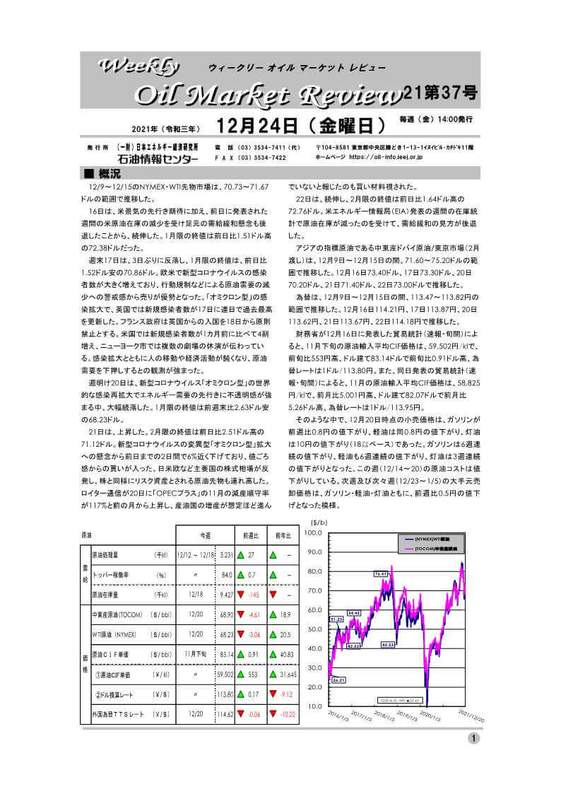 ウィークリーオイルマーケットレビュー